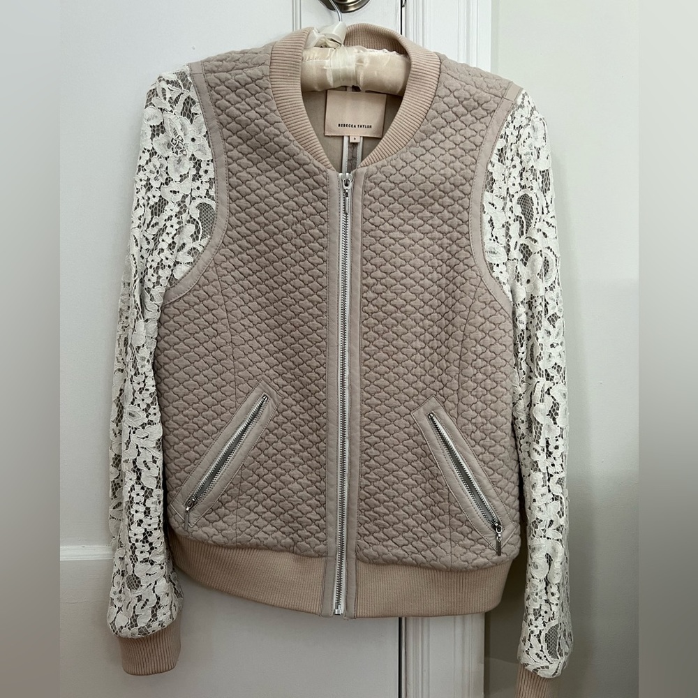 Rebecca Taylor Mauve Bomber Jacket with Lace Sleeves - unworn!